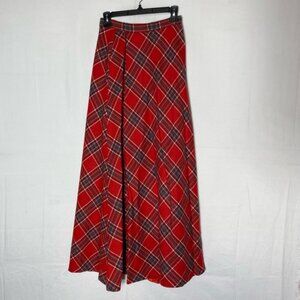 Vintage Mister Leonard Red Plaid Wool Blend Maxi Skirt XXS